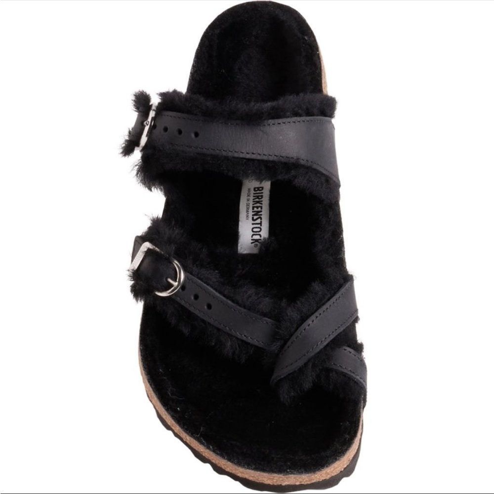 NWT Birkenstock Black Mayari Shearling lined Sandals Leather size 39 8 - Picture 3 of 10